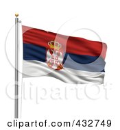 Royalty Free RF Clipart Illustration Of The Flag Of Serbia Waving On A Pole