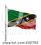 Royalty Free RF Clipart Illustration Of The Flag Of Saint Kitts And Nevis Waving On A Pole