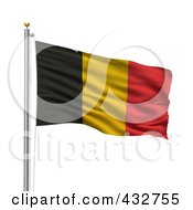 The Flag Of Belgium Waving On A Pole