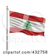 Poster, Art Print Of 3d Flag Of Lebanon Waving On A Pole