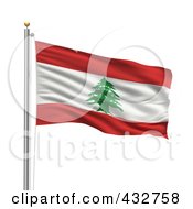 Royalty Free RF Clipart Illustration Of A 3d Flag Of Lebanon Waving On A Pole