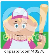 Clipart Illustration Of A Blond Caucasian Girl Batting During A Baseball Game