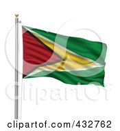 Royalty Free RF Clipart Illustration Of A 3d Flag Of Guyana Waving On A Pole