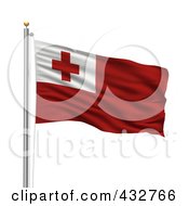 Royalty Free RF Clipart Illustration Of The Flag Of Tonga Waving On A Pole
