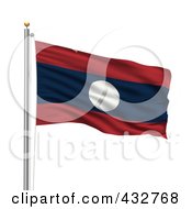 Poster, Art Print Of 3d Flag Of Laos Waving On A Pole