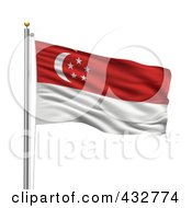 Royalty Free RF Clipart Illustration Of The Flag Of Singapore Waving On A Pole