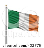 3d Flag Of Ireland Waving On A Pole