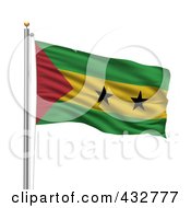 Royalty Free RF Clipart Illustration Of The Flag Of Sao Tome Principe Waving On A Pole