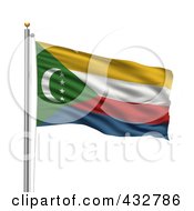 Royalty Free RF Clipart Illustration Of The Flag Of Comoros Waving On A Pole