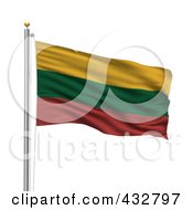 Poster, Art Print Of 3d Flag Of Lithuania Waving On A Pole