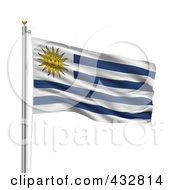 Royalty Free RF Clipart Illustration Of The Flag Of Uruguay Waving On A Pole by stockillustrations