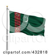 Royalty Free RF Clipart Illustration Of The Flag Of Turkmenistan Waving On A Pole