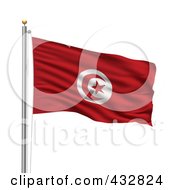 Royalty Free RF Clipart Illustration Of The Flag Of Tunisia Waving On A Pole