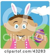 Poster, Art Print Of Latin American Boy Wearing Bunny Ears And Holding An Easter Egg