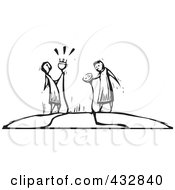 Royalty Free RF Clipart Illustration Of Black And White Woodcut Styled People Holding Electrical Cables