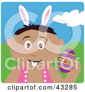 Poster, Art Print Of Hispanic Boy Wearing Bunny Ears And Holding An Easter Egg