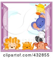 Poster, Art Print Of Cute Animals Looking Around A Window Shutter And Over The Sill