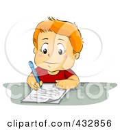 Poster, Art Print Of Smart School Boy Writing On A Piece Of Paper