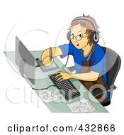 Royalty Free RF Clipart Illustration Of A Young Graphic Artist Learning To Draw On A Tablet