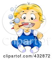 Poster, Art Print Of Blond Baby Brushing His Teeth