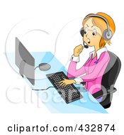 Poster, Art Print Of Mad Customer Service Representative Talking Back To A Customer While Using A Computer And Headset