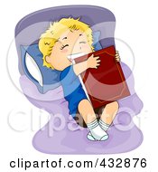 Poster, Art Print Of Happy Boy Hugging A Bed Time Story Book On His Bed