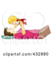 Royalty Free RF Clipart Illustration Of A Dad Laying On His Back And Holding Up His Son