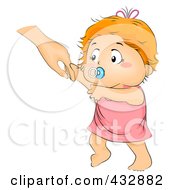 Royalty Free RF Clipart Illustration Of A Baby Girl Holding A Hand And Learning To Walk