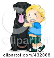 Poster, Art Print Of Happy Boy Hugging His Black Lab Dog