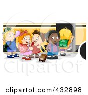 Poster, Art Print Of Preschool Children Loading A School Bus