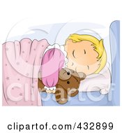 Poster, Art Print Of Cute Girl Sleeping And Hugging Her Teddy Bear