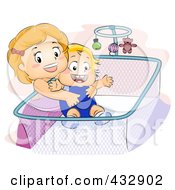 Royalty Free RF Clipart Illustration Of A Little Girl Lifting Her Baby Brother From A Crib by BNP Design Studio