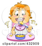 Poster, Art Print Of Baby Girl Eating Food In A High Chair