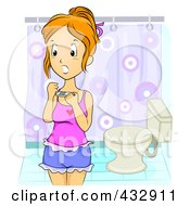 Poster, Art Print Of Shocked Teenage Girl Holding A Pregnancy Test In A Bathroom