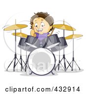 Poster, Art Print Of Happy Boy Learning To Play The Drums