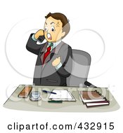 Poster, Art Print Of Irate Businessman Talking On A Cell Phone By His Office Desk