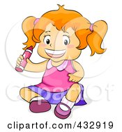 Royalty Free RF Clipart Illustration Of A Happy Little Girl Sitting With A Crayon
