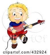 Poster, Art Print Of Happy Boy Playing An Electric Guitar