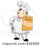 Chubby Chef Holding Out A Blank Menu Board