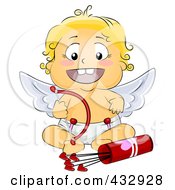 Poster, Art Print Of Cute Blond Baby Cupid Sitting With Arrows And A Bow