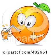 Orange Character Drinking A Glass Of Juice