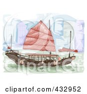Poster, Art Print Of Sketched Boat In Hong Kong