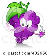 Royalty Free RF Clipart Illustration Of A Grape Character Holding A Glass Of Juice