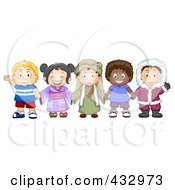 Poster, Art Print Of Group Of Diverse Children From Different Cultures Holding Hands