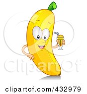 Poster, Art Print Of Banana Character Holding A Glass Of Juice