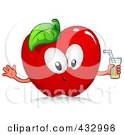 Poster, Art Print Of Red Apple Character Holding A Glass Of Juice