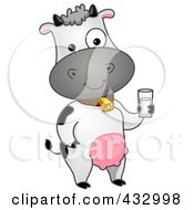 Poster, Art Print Of Cow Standing With A Glass Of Milk