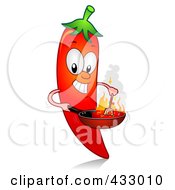 Royalty Free RF Clipart Illustration Of A Red Hot Chili Pepper Character Cooking Some Food by BNP Design Studio