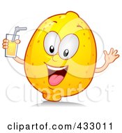 Royalty Free RF Clipart Illustration Of A Lemon Character Holding A Glass Of Juice by BNP Design Studio