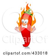 Royalty Free RF Clipart Illustration Of A Red Hot Chili Pepper Character Flaming by BNP Design Studio